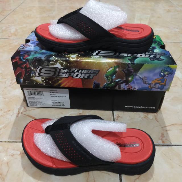 Sandal skechers kids black red original sale