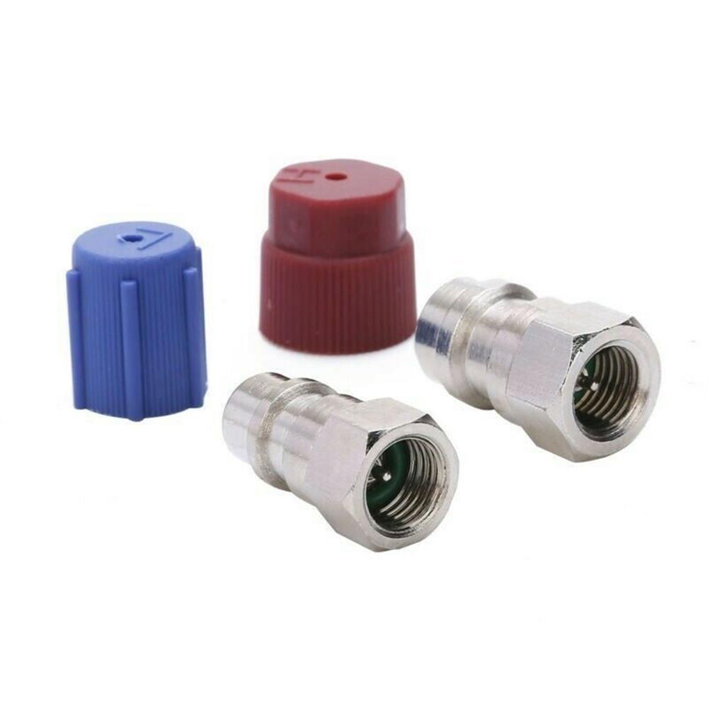 Populer Converter Adapter Suku Cadang Kendaraan R12 Ke R134a Adapter Biru Low Side Quick Coupler Merah High Side Quick Coupler Kondisi Udara Charging Port Adapter Suku Cadang Pengganti Otomatis