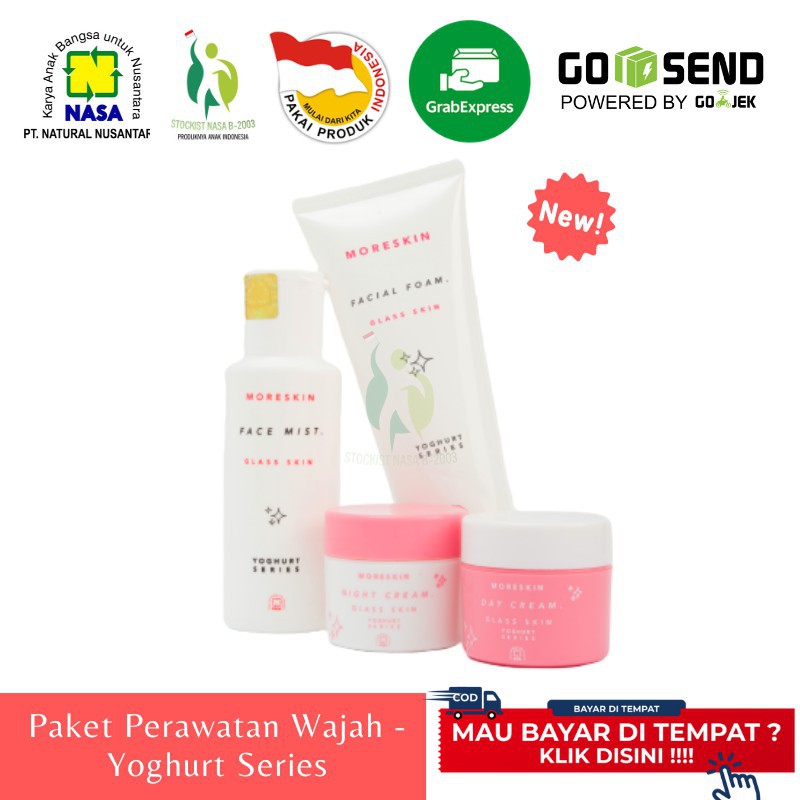 Moreskin Glaskin Paket / Perawatan Wajah / Face Wash / Face Mist / Day Night Cream Yoghurt Series