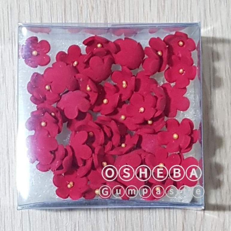 

[osheba] gumpaste bunga BK BB 1.2cm warna merah tua isi 50 bunga