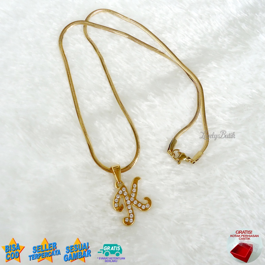 Lovelybutik - Kalung Inisial Huruf Titanium anti karat Kalung hurup Abjad Alphabet Ins K Klasik Bonus Kotak Perhiasan