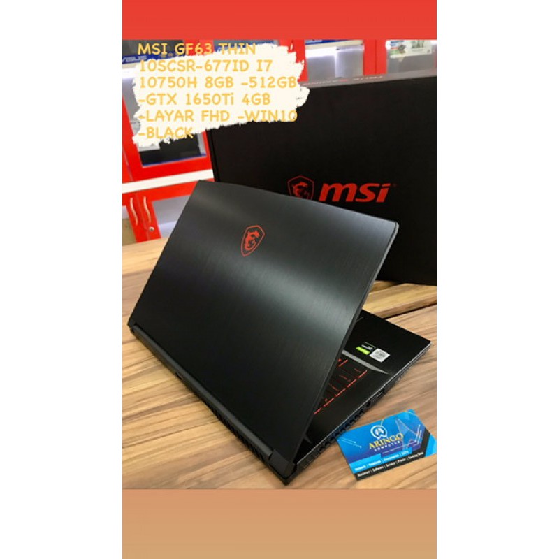Laptop MSI GF63 THIN 10SCSR-677ID I7 10750H 8GB -512GB -GTX 1650Ti 4GB -LAYAR FHD -WIN10 -BLACK
