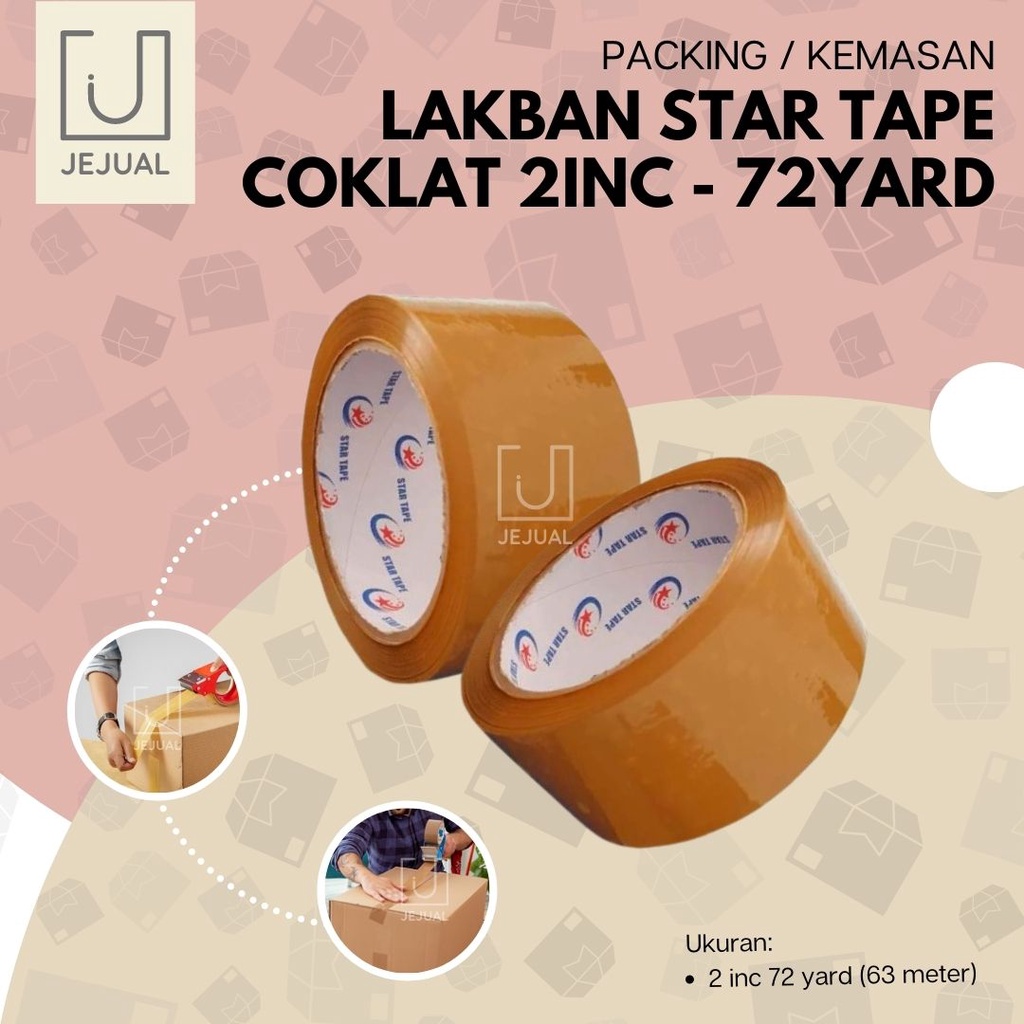 

LAKBAN COKLAT 72 Yard 2inch 63m OPP Tape 72y 2" Isolasi/Selotip/Solasi/Perekat ROLL Packing/Kemasan STAR TAPE Cokelat