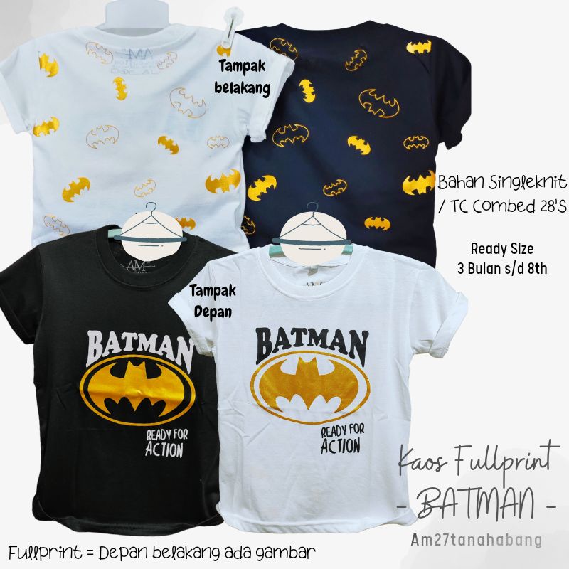 Kaos Anak Cowok BATMAN 3 bulan s/d 10 tahun Fullprint