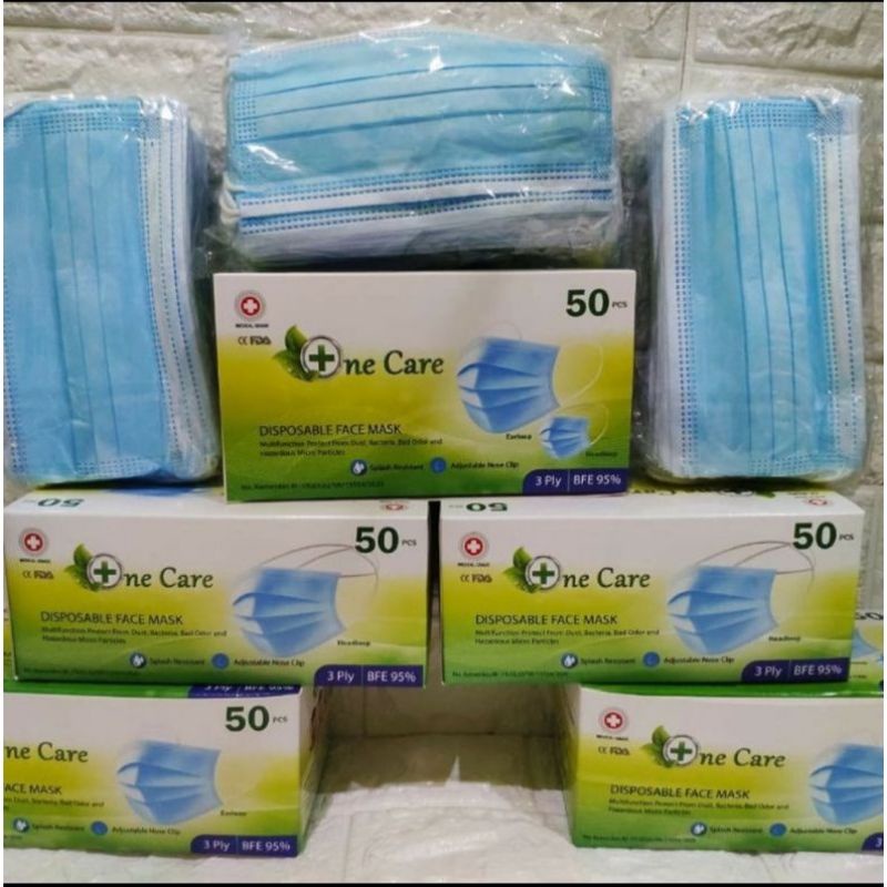 DISPOSABLE MASK ONE CARE PLUS ( MASKER TELINGA WARNA BIRU )