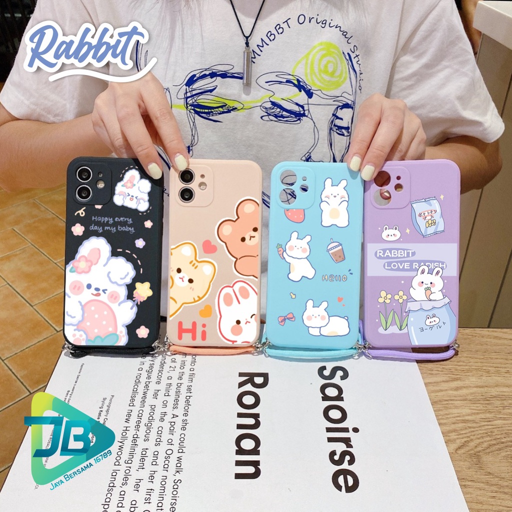 SOFTCASE SILIKON SLINGCASE TALI LANYARD STRAP PHONE MACARON PELINDUNG KAMERA RABBIT OPPO VIVO SAMSUNG XIAOMI REALME IPHONE ALL TYPE JB5495