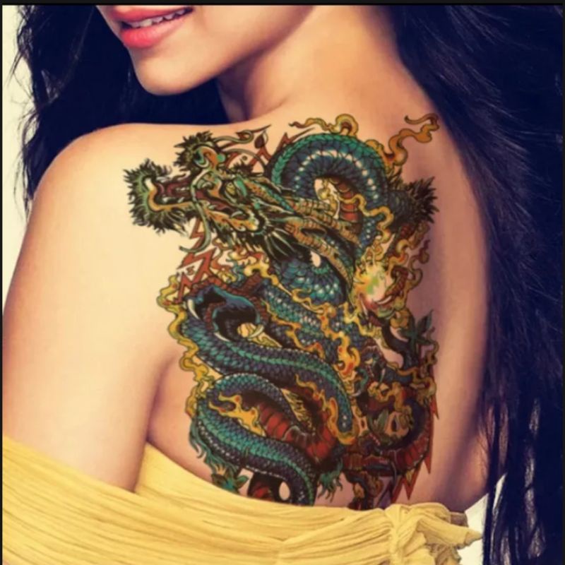 Tato Temporer Naga Mbulet Biru Tattoo Temporary TBX-905 Tahan Air Sementara Tahan Lama