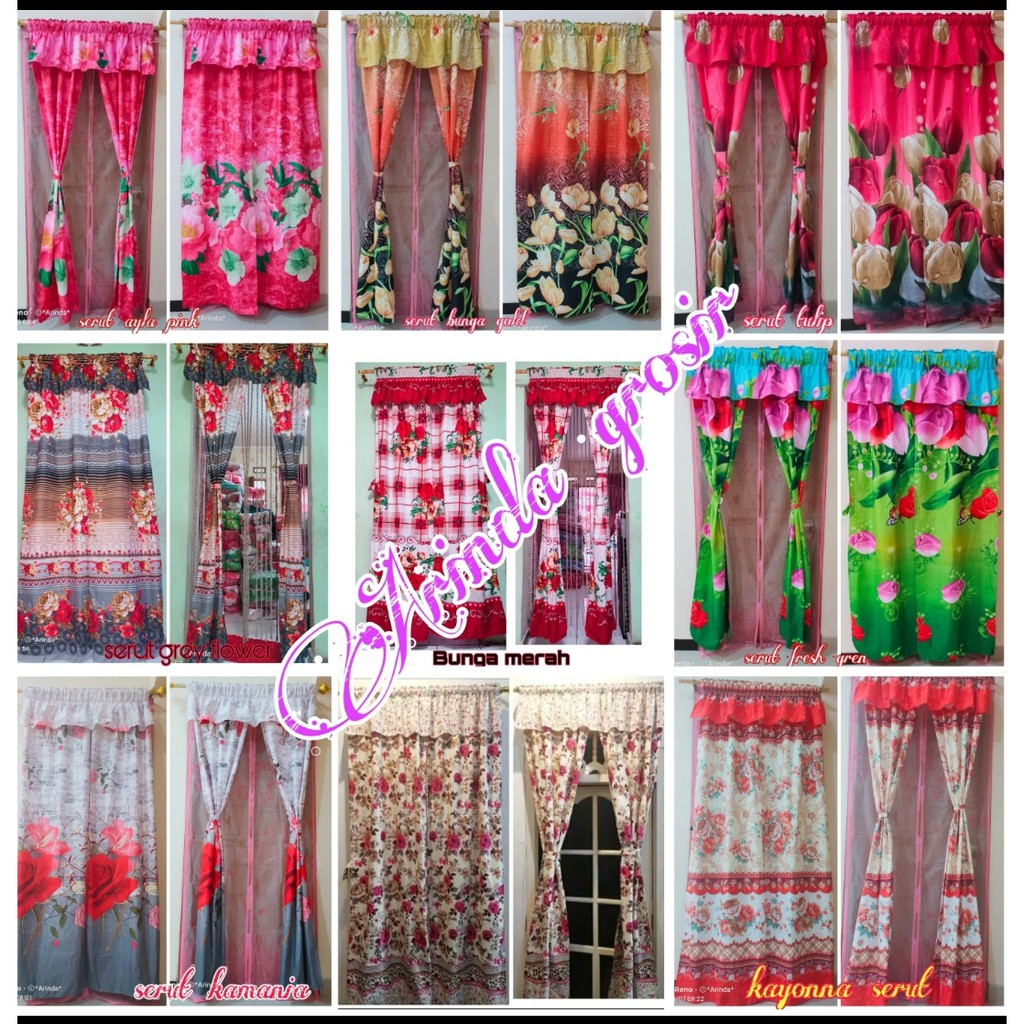 Gorden serut belah tengah motif shaby dan Bunga uk 130 x 200 cm