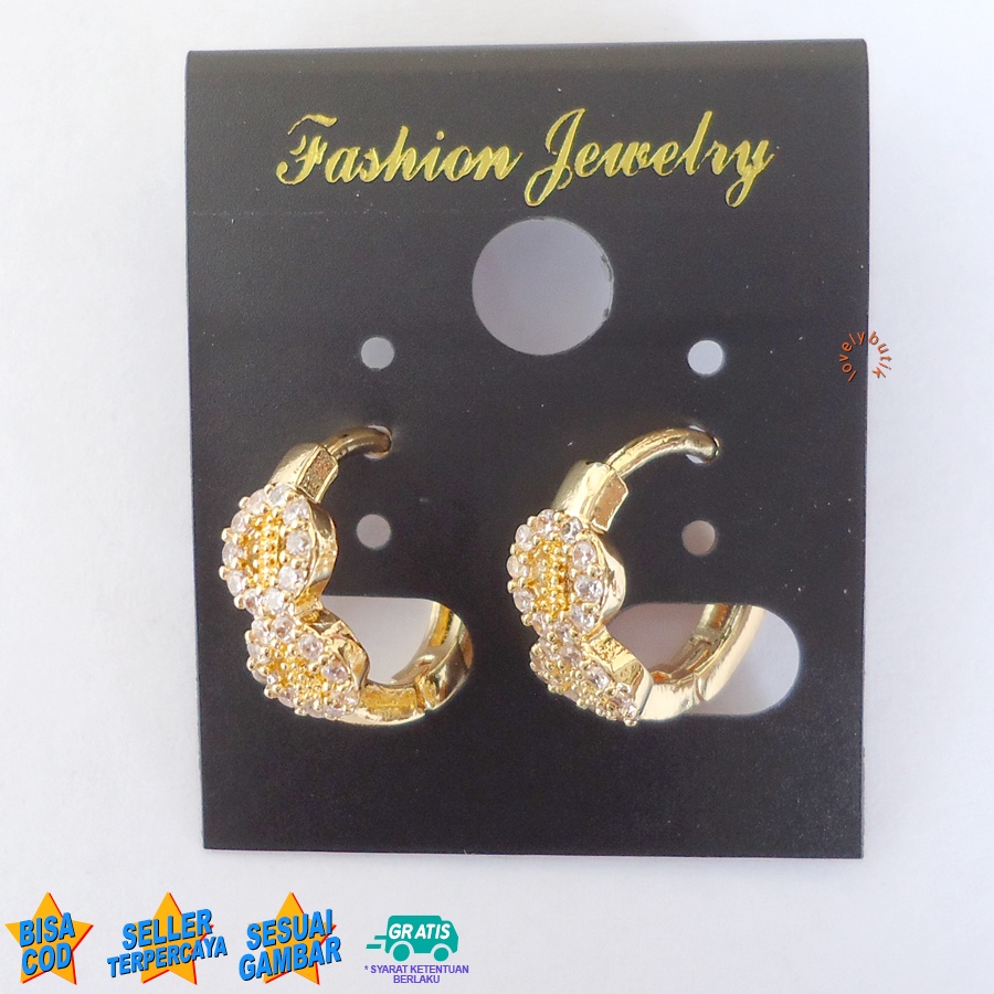 Lovelybutik - Anting Xuping Jepit Model Permata Pita Lapis Emas 24K Corneli4 Giwang Anting Xuping Premium Wanita Dewasa Model Terbaru