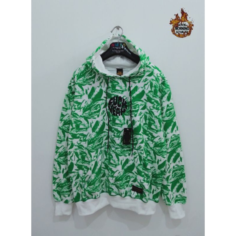 GOOD MORNING SWEATER HOODIE Sweater cewek cowok Sweatshirt white and green leaf art seri GM1126