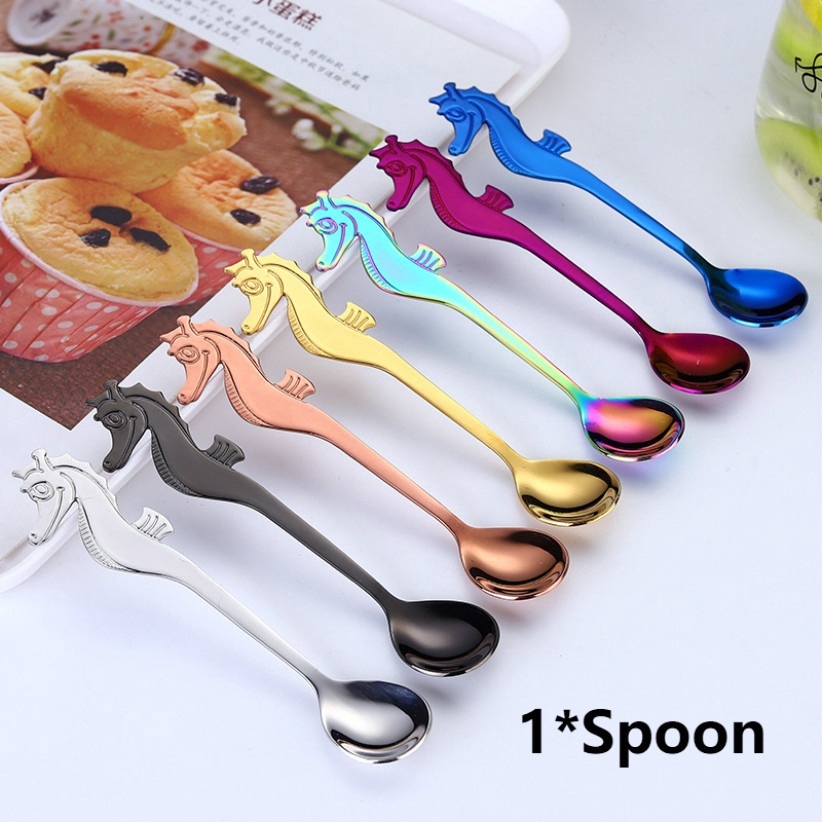 Creative Cute Seahorse Shark Dolphin Stainless Steel Coffee Hanging Spoon Tableware for Kitchen