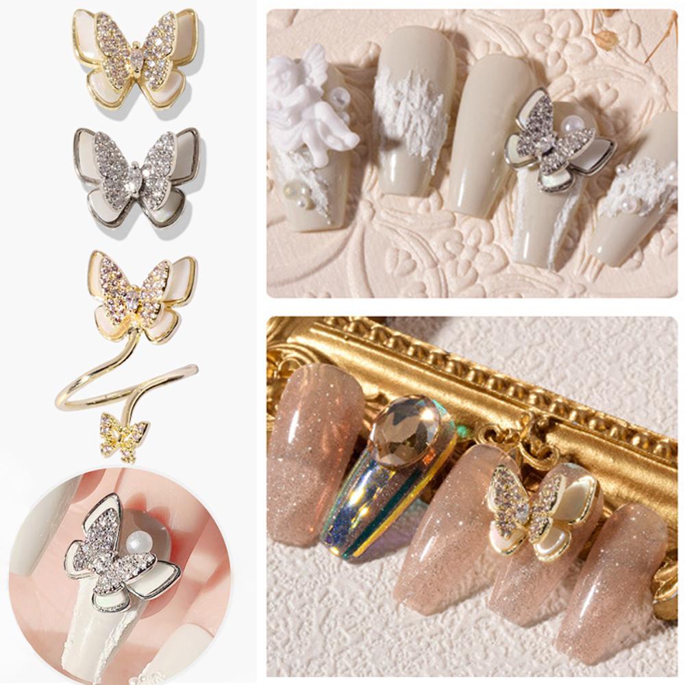 AUGUSTINA Agustina Butterfly Nail Rhinestones 1 Pc Bilayer Butterfly Zircon Bor Shiny Manicure Aksesoris