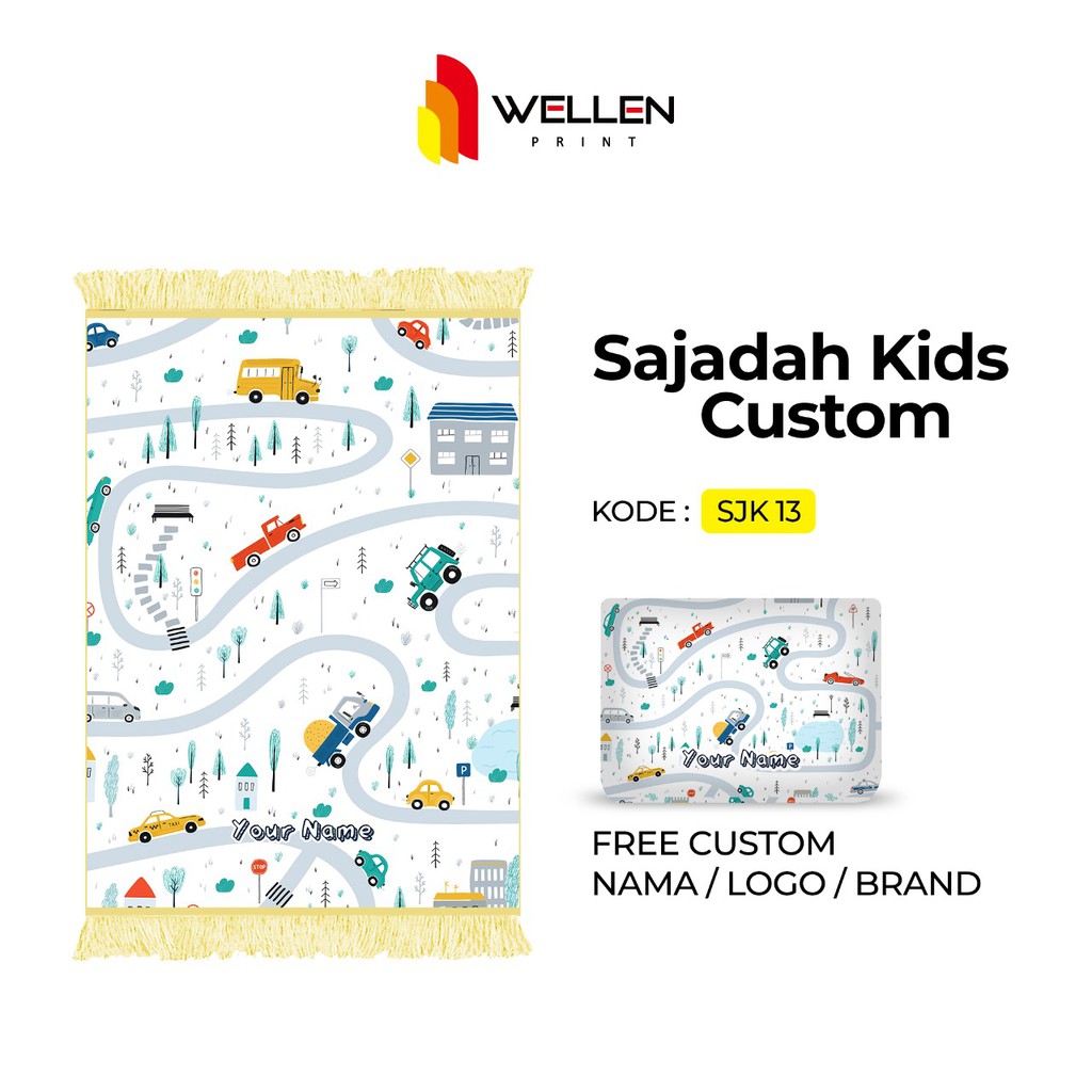 WELLEN PRINT - Sajadah custom print nama / cetak sajadah dan pouch ukuran kecil untuk anak-SJK 13