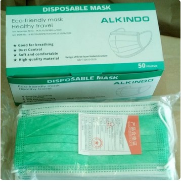 Masker Disposable Mask ALKINDO Earloop 3 ply Isi 50 pcs hijau