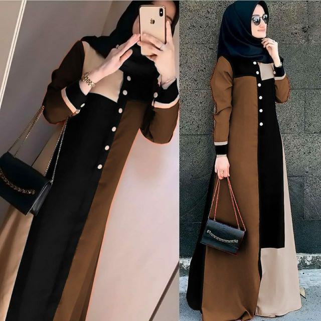 Baju Gamis Muslim Marwah Javina Maxi Model Terbaru M / L / XL / XXL/ Moscrepe Fashion Remaja Kekinian Laris Murah-Coklat