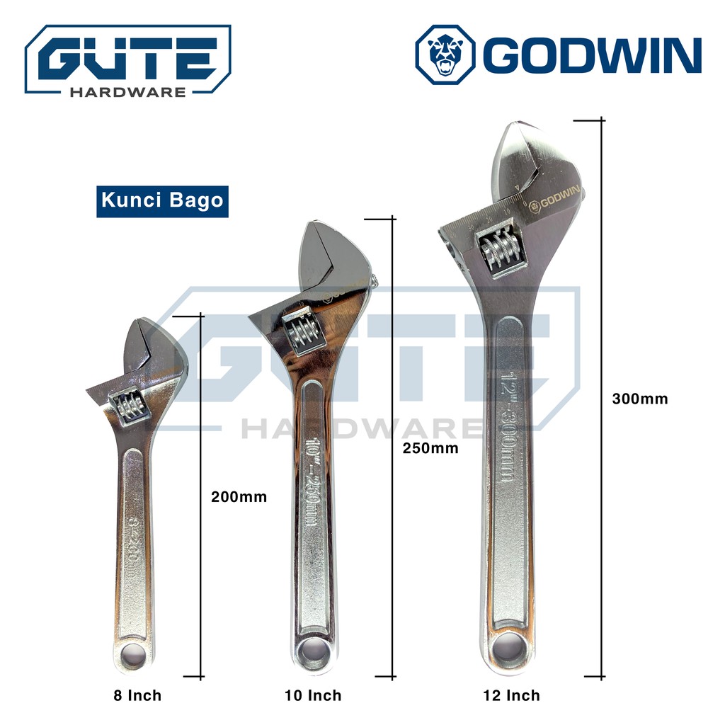 Kunci Inggris / Kunci Bago / Adjustable Wrench “Godwin” Chrome Full Polish