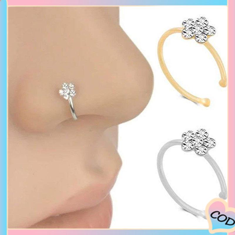 COD❤️ Cincin hidung palsu tipe Plum blossom C, cincin hidung tindik stainless steel-A.one