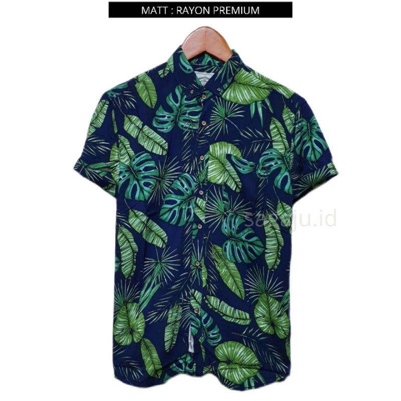 KEMEJA PANTAI CASUAL PRIA WANITA LENGAN PENDEK MOTIF DAUN #2