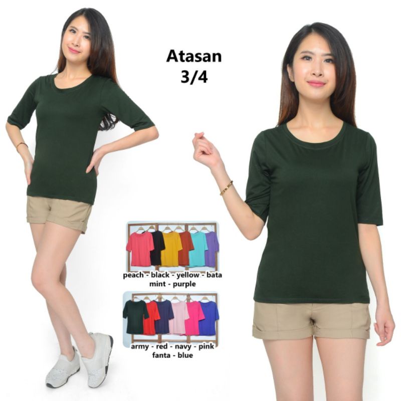 Atasan Wanita 3/4 O Neck Polos / Kaos Wanita O Neck 3/4 Polos / Kaos Oblong Polos Wanita