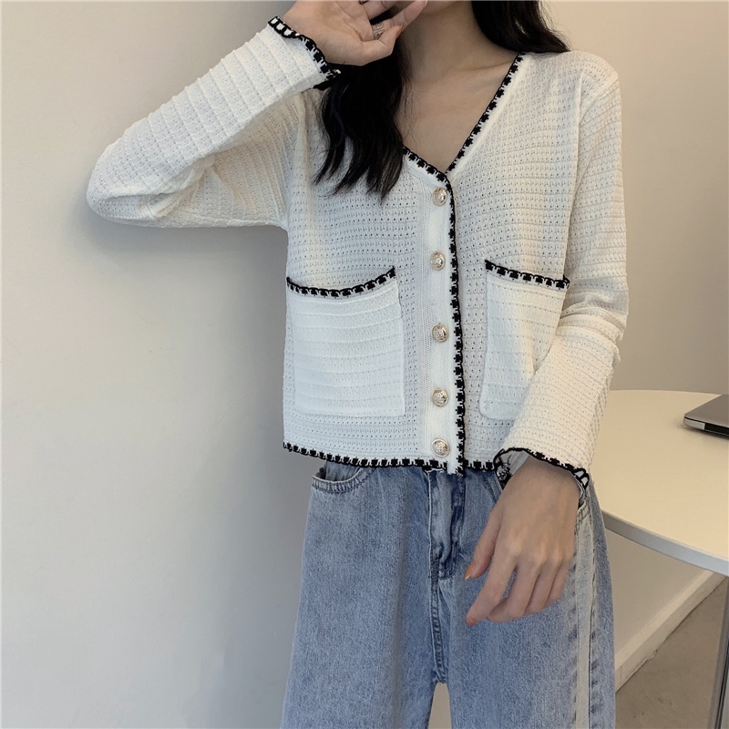 Atasan crop top kardigan rajut wanita lengan pendek Korean style cardigan rajut