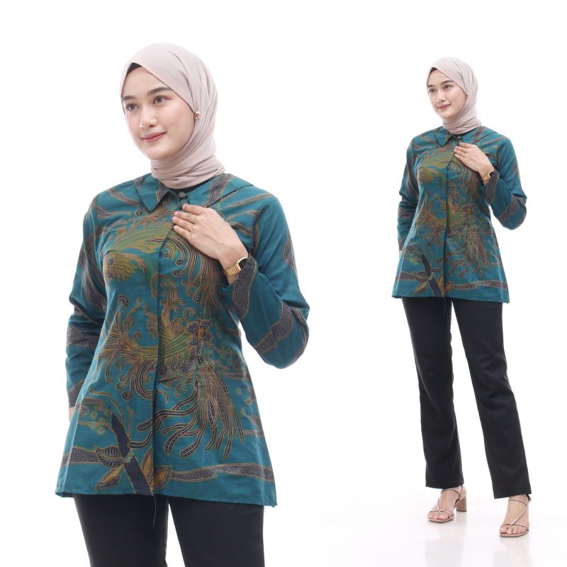 tey-17 BATIK WANITA ASJ SA HRB026 kenongo kemeja tosca pndek ATASAN BATIK WANITA BUTIKDIAN