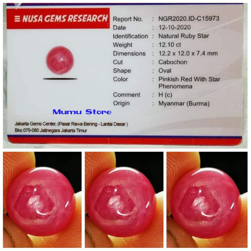 NATURAL BATU RUBY STAR BURMA MEMO NGR