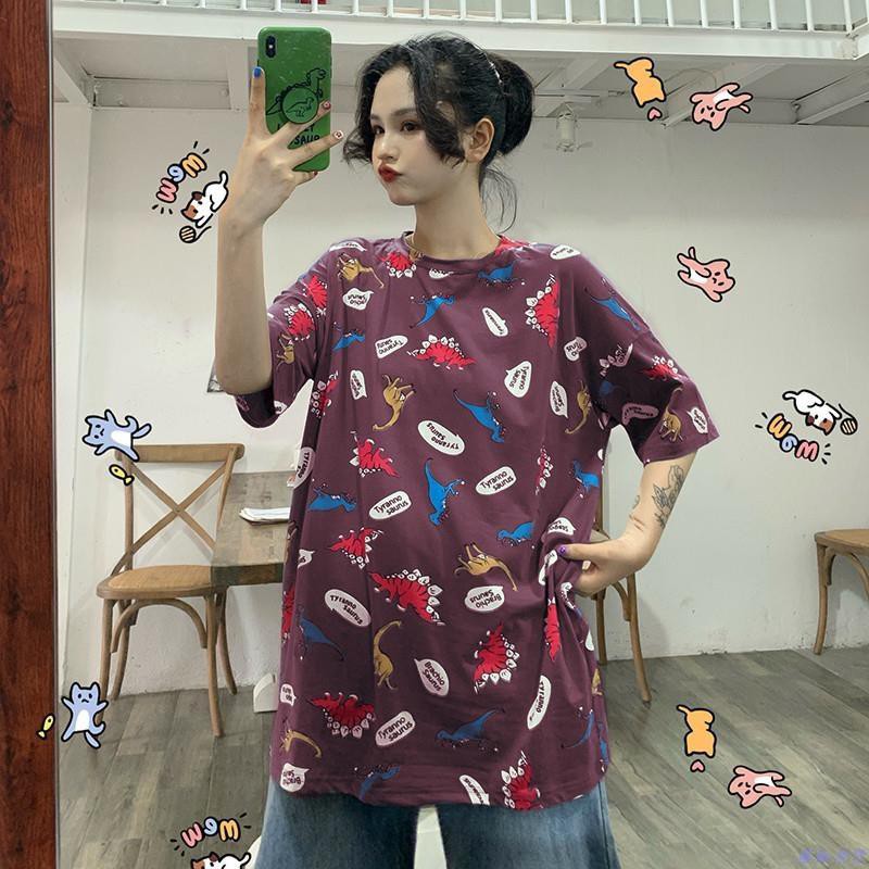 Oversize Tee Tshirt   Wanita Model Longgar Motif T-Rex Dinosaurus