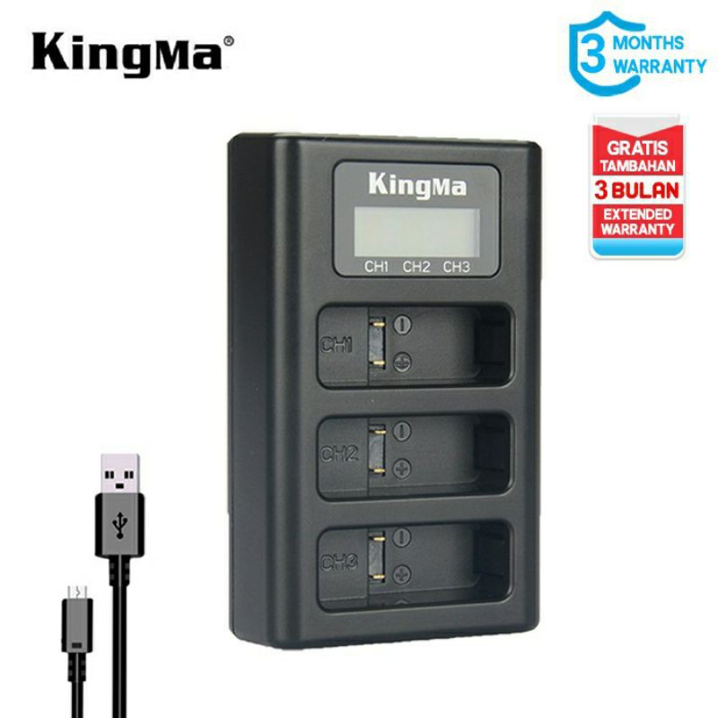 Charger Triple KINGMA GoPro Hero 7 / 6 / 5 - Charger LCD 3Channel Slot