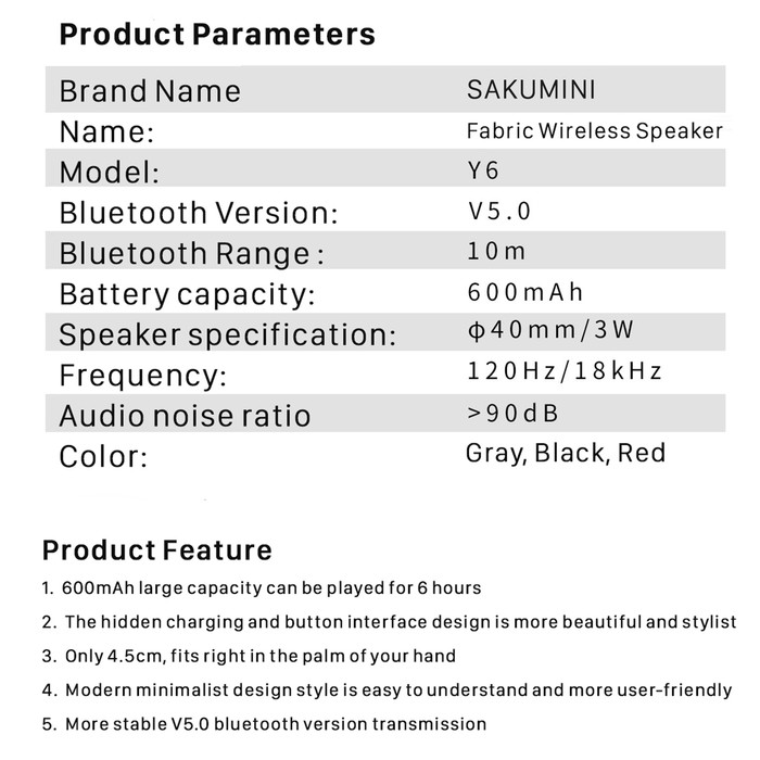 (Makassar) SAKUMINI Y6 ROUND BLUETOOTH SPEAKER PORTABLE WIRELESS ORIGINAL