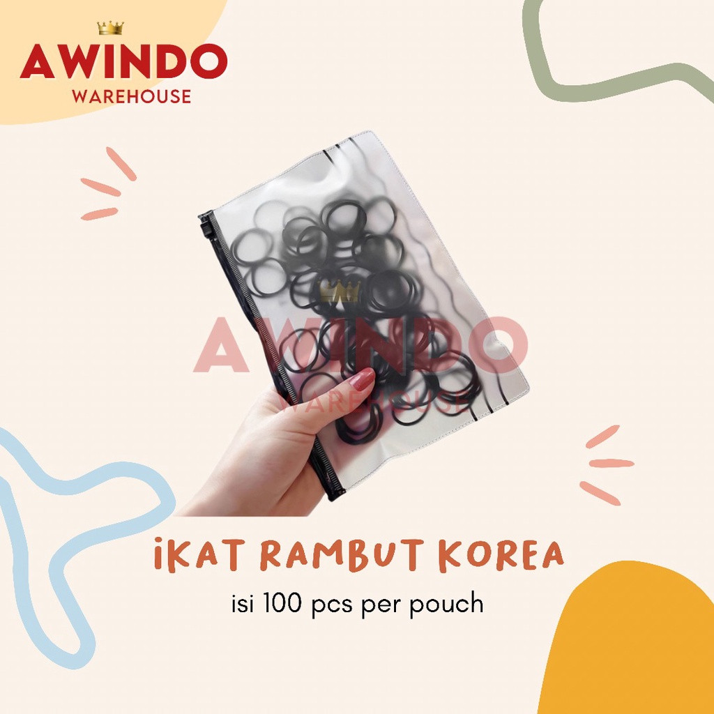 IKAT RAMBUT KOREA ISI 100 PCS - Karet Pengikat Rambut Korea Free Pouch