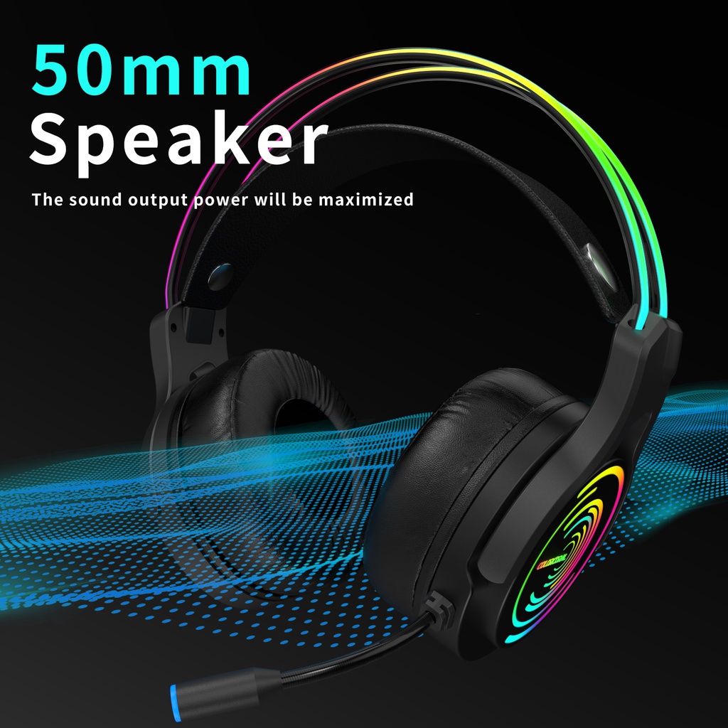 ColorCoral RGB Headset Bando Gaming With Mic Stereo Sound LED Headband Backlight Noise Reduction Headphone Henset Gaming for PC Pubg