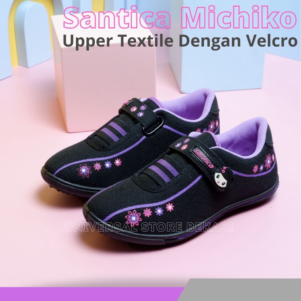 Sepatu Anak Perempuan Strip Kreket Santica Michiko Oshin Pink Sekolah Paud TK SD Slip On Anak Cewek