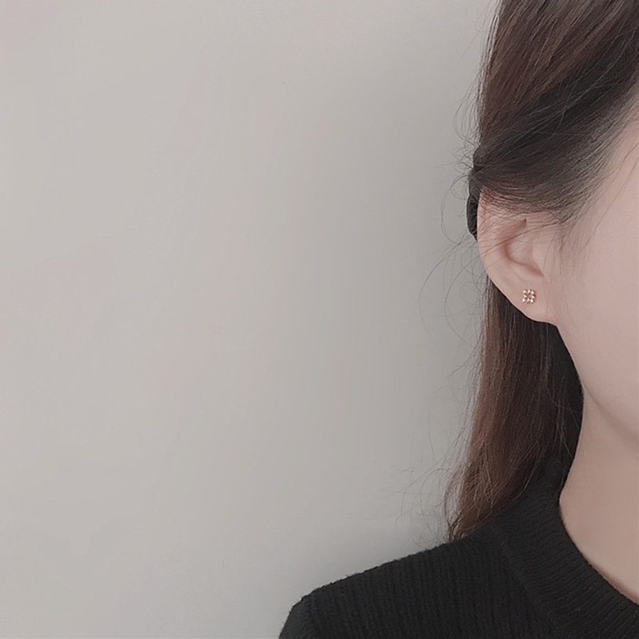 Korea Sederhana Anting Berlian Kristal Emas S925 Perak Fashion Wanita 1 Pasang Earring Stud