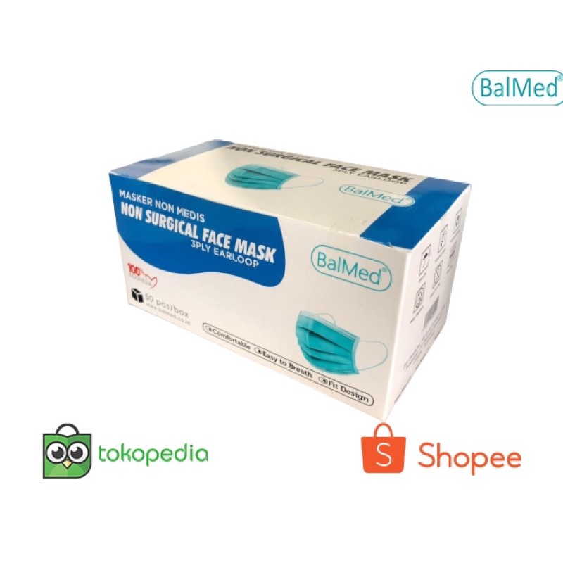3 PLY EARLOOP MASKER NON-MEDIS BalMed [ isi 50pcs ]
