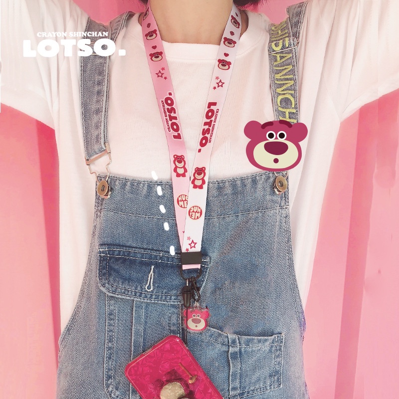 Pink strawberry kartun beruang ponsel lanyard wanita halter pendek dan panjang rantai bersih merah t