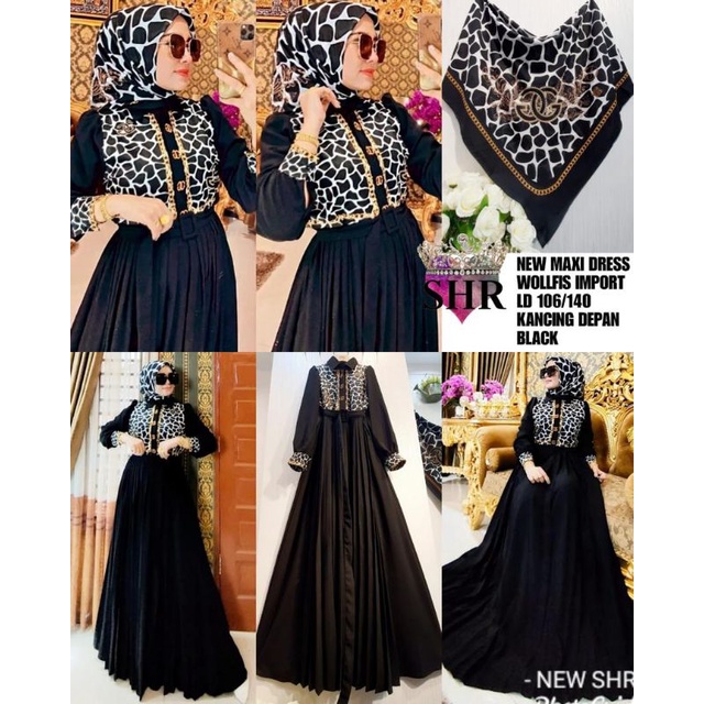 set. gamis wolfis corak+jilbab ORI SHR