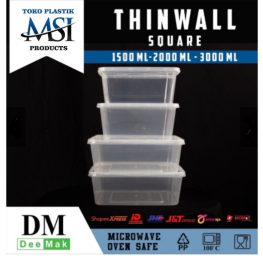 Thinwall DM 1500ml-2000ml-3000ml SQ/Thinwall Square/ Food Container Slime- Dessert Box (Ecer) | Harga diatas adalah harga per Lbr (Tempat Makan + Tutup) |