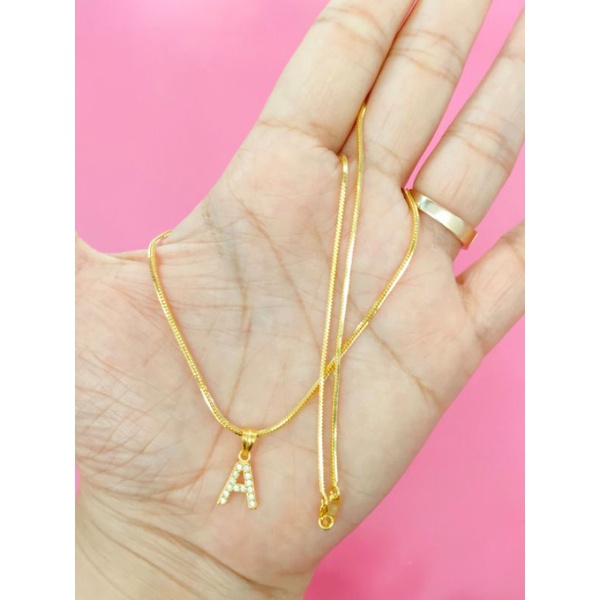 KALUNG KASANDRA DEWASA DAN LIONTIN INISIAL PERAK 925 LAPIS EMAS 24K