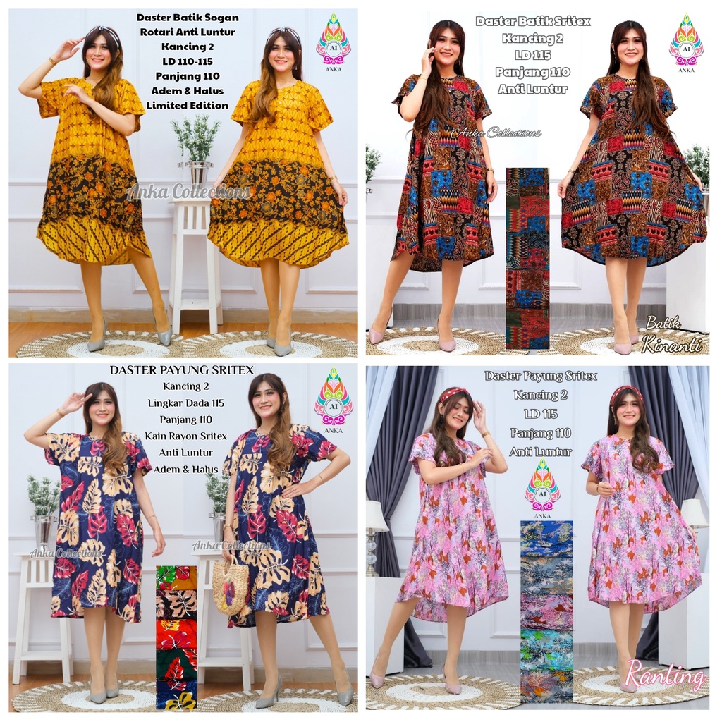 Daster Payung Sritex Kancing 2 Anti Luntur Daster Jumbo Adem Elegan Daster Busui Baju Tidur