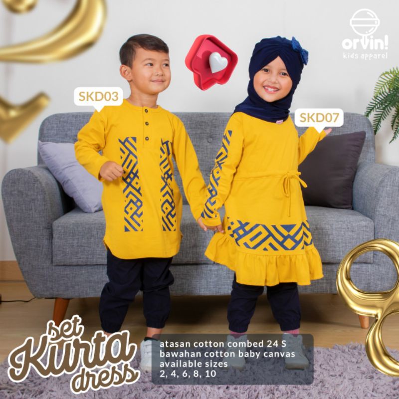 setelan kurta orvin kids apparel size 2 kuning