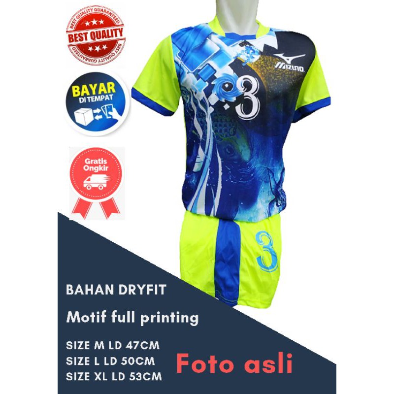 MIZUNO Baju Bola Futsal Volly Bahan Dryfit Motif printing