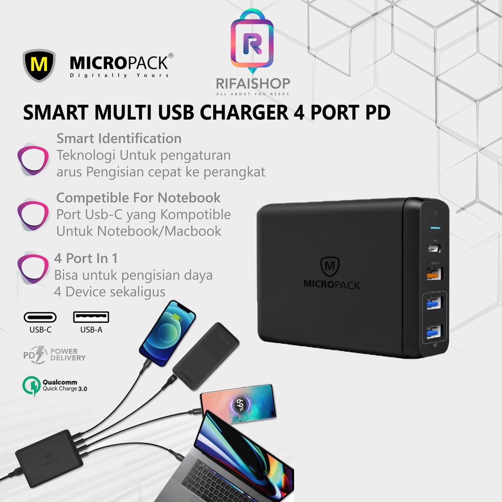 SMART MULTI USB CHARGER 4 PORT MICROPACK POWER DELIVERY Q.C 3.0