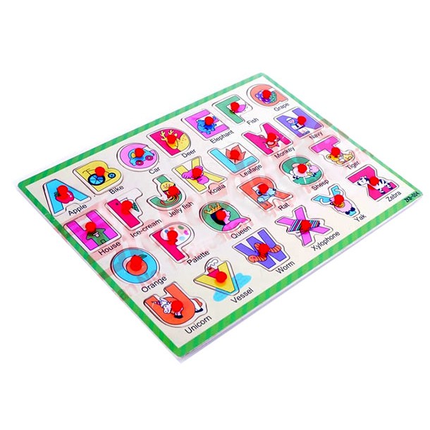 

Papan Kayu Puzzle Stiker Huruf & Nama Benda Dgn Pin Knop Pengangkat