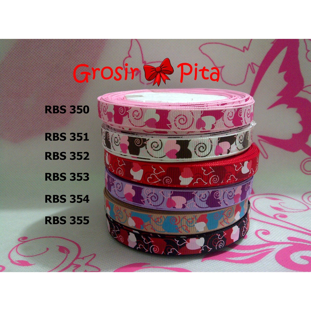 

(25 yard) Pita Grosgrain Motif Love RBS 350,351,352,353,354,355 | Toko Bahan Craft | Grosir Pita