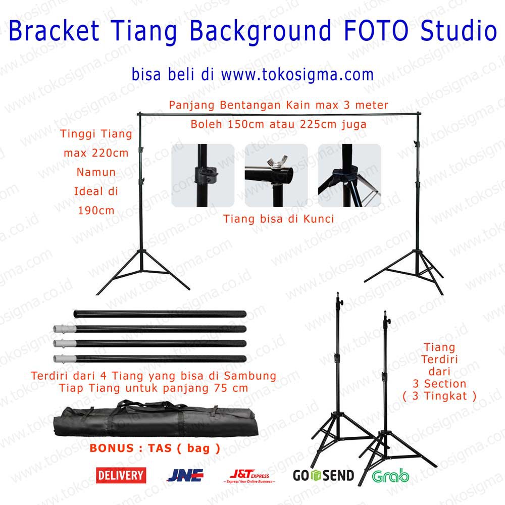 BRACKET 3 x 1.9 meter STAND BACKGROUND BACKDROP TIANG KAIN FOTO STUDIO