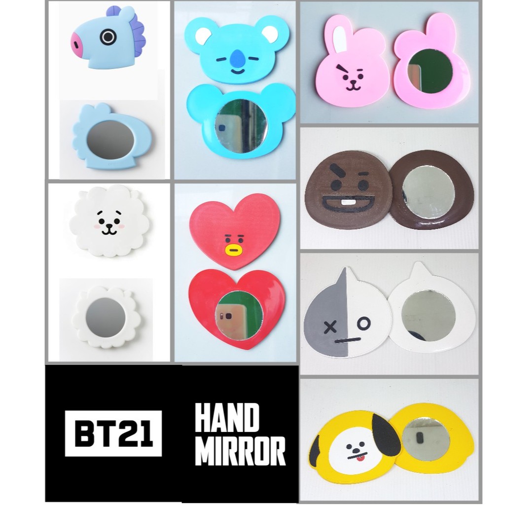 BT21 HAND MIRROR / CERMIN TANGAN BT21COOKY TATA RJ KOYA VAN TATA CHIMMY MANG