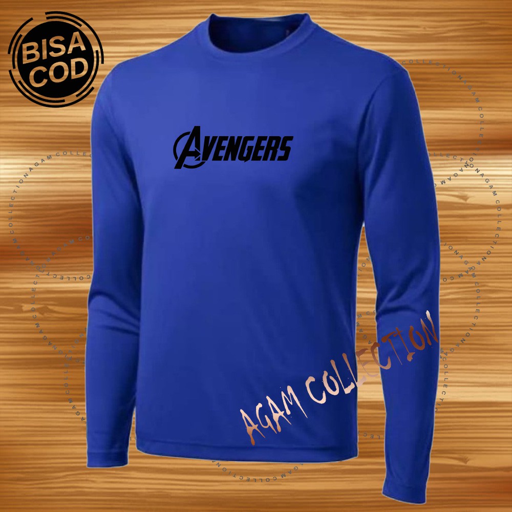 Agam Collection Baju Kaos Distro Avengers Text Hitam  Lengan Panjang Premium Quality