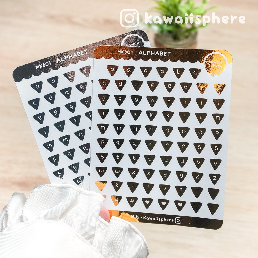 

Alphabet Foiled Sticker Kawaiisphere | Gold / Silver Foil Planner Ring BinderSticker | Huruf Alfabet