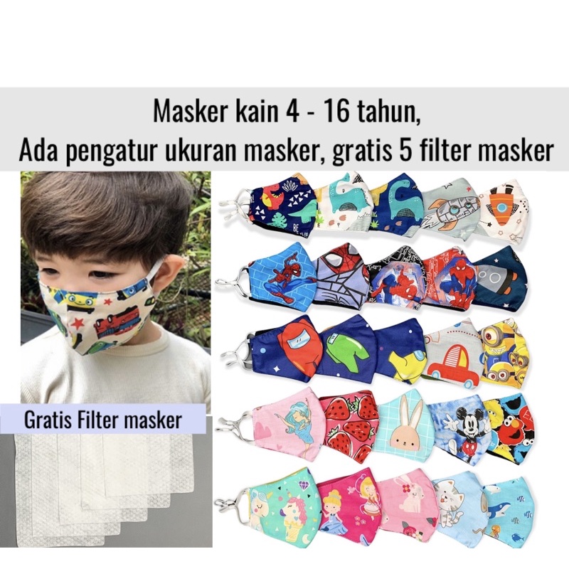 MASKER ANAK 4 SAMPAI REMAJA 16 TAHUN TERMASUK FILTER MASKER DAN STOPPER