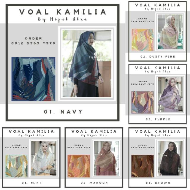 Hijab Alsa Voal Kamilia Segiempat Jumbo Syar'i Kerudung Persegi Khimar Segi Empat Motif